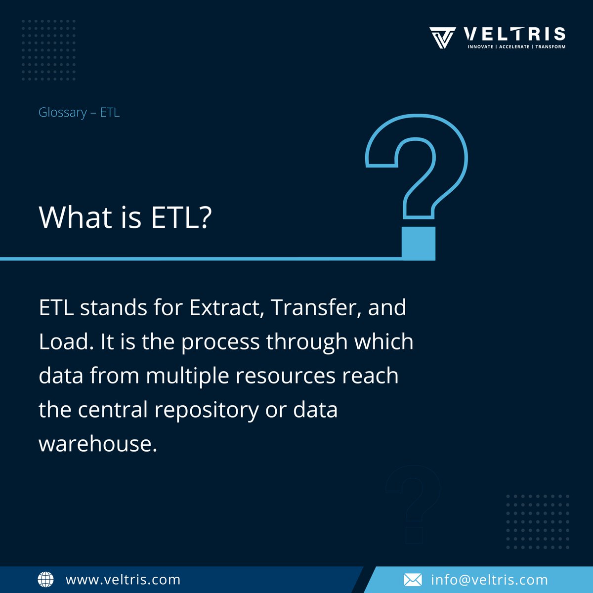 What is ETL?
#etl #dataintegration #datamanagement #bigdata #datatransformation #dataengineering #datagovernance #Veltris