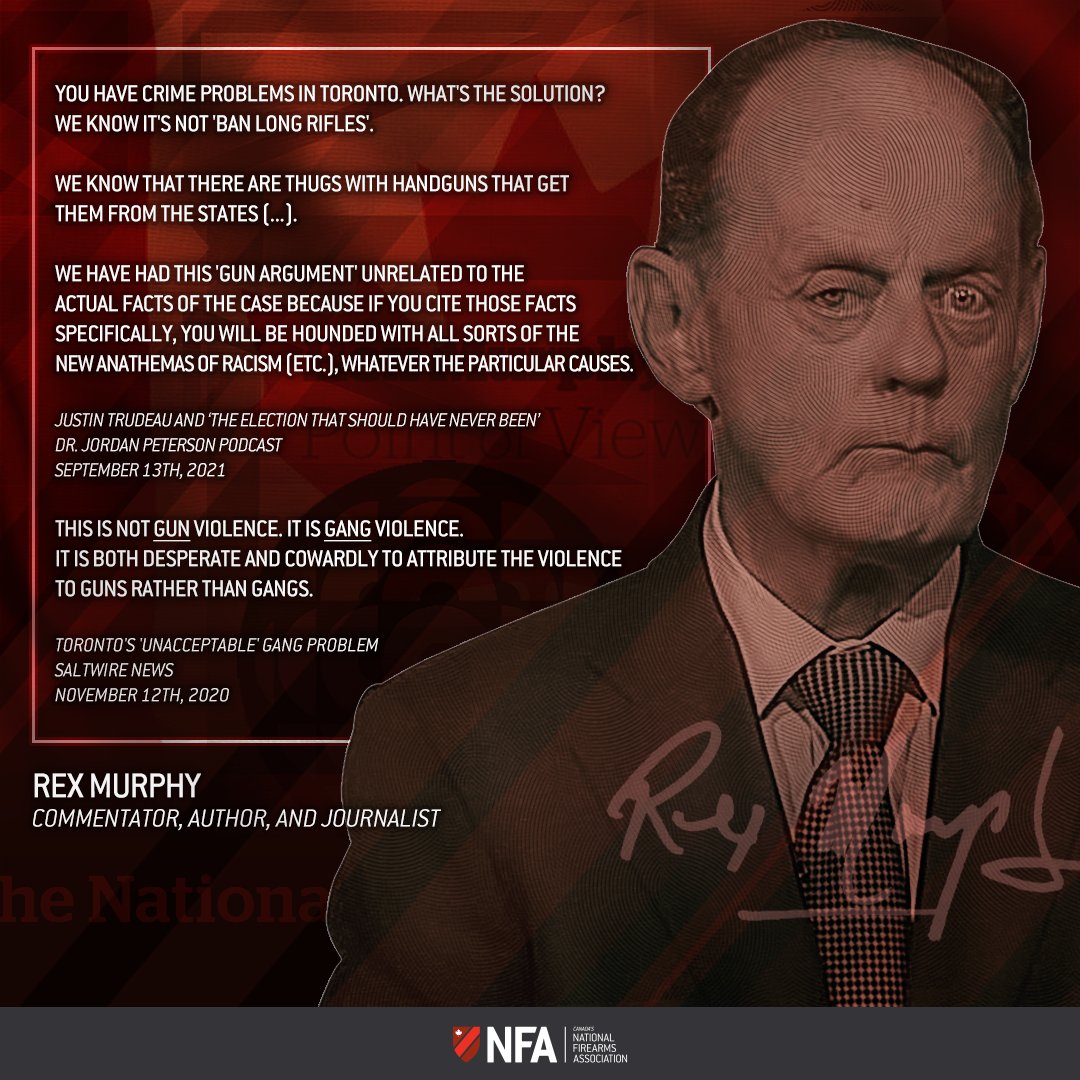 Rex Murphy was a fixture of the Canadian media for decades. The 1995 registry drew his attention to the question of firearms in Canada, an issue he championed until the end. We have lost a strong proponent for rights and freedoms in Canada.