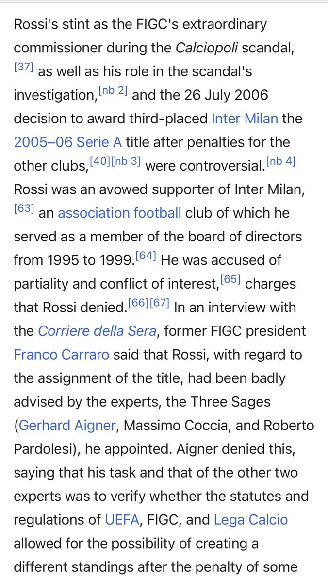 I didn’t know that the main reason Inter were awarded the 2006 Scudetto was b/c the FIGC commissioner was an Inter fan who made that decision. He also served as a member of the board of directors for Inter I pray that in my lifetime I see Inter get relegated due to corruption.