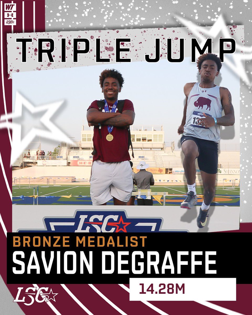 𝐒𝐚𝐯𝐢𝐨𝐧 𝐃𝐞𝐆𝐫𝐚𝐟𝐟𝐞 claims his first @lonestarconf medal with a massive PR!! 

🥉 Triple Jump- 14.28m 

#BuffNation #lscotf #Championship