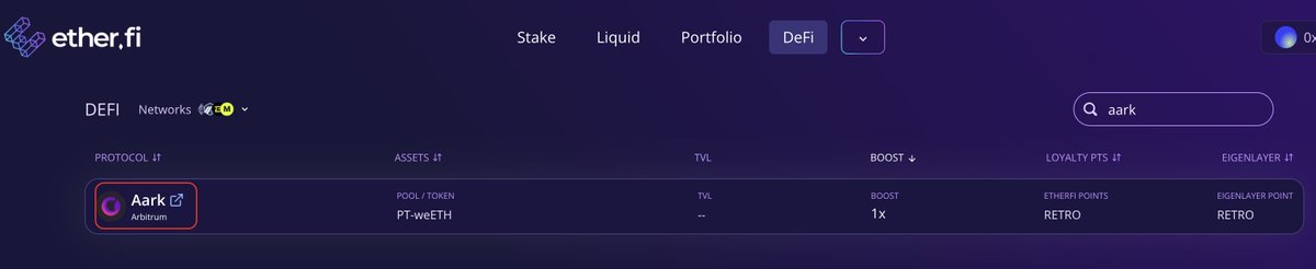 Aark is the only Perp DEX that allows LPs to earn USDC while HODLing LRT/LST assets.💰 LPs also earn @ether_fi points.📈 Aark is already listed in the 'Portfolio” tab on ether.fi Too good to be true? Deposit LRTs at Aark to find out: app.aark.digital/account/lp
