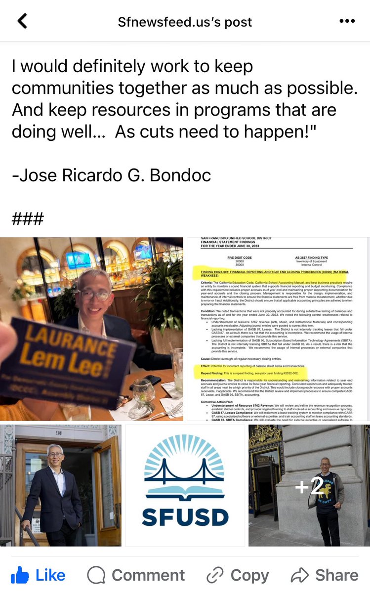 Two days later I still get steamed when thinking of that school board meeting. “Candidate Laurance Lee stated, ‘As a member of the SFUSD Citizens Bond Oversight Committee, I look at audits. This is another example of just hoping no one looks as the district doesn’t clean up their