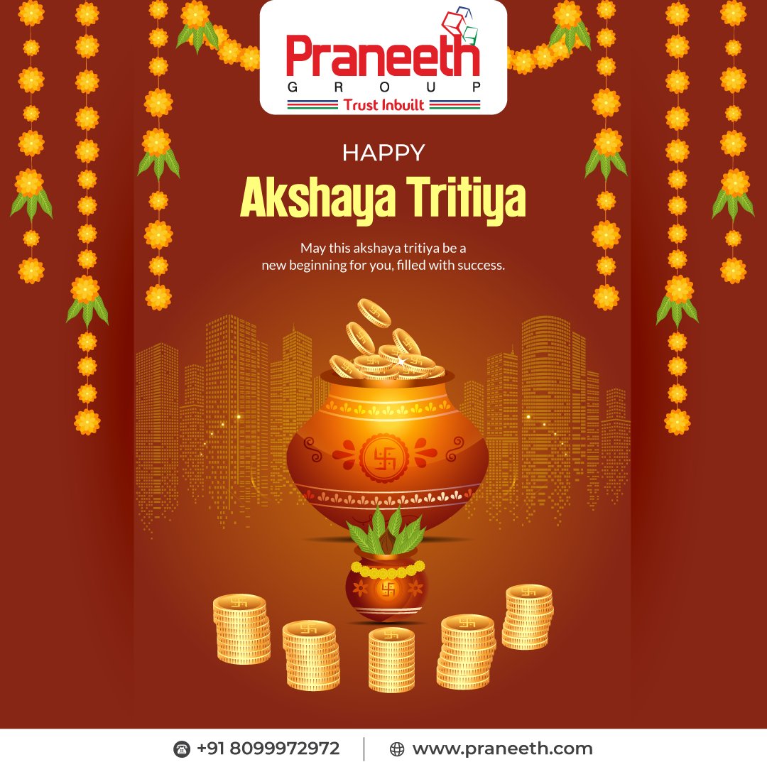 May the blessings of Lord Vishnu bestow upon you prosperity on this special day of Akshaya Tritiya.
.
.
.
.
#AkshayaTritiya #PraneethGroup #LordVishnu #Prosperity #Blessings #Property #NewBeginnings