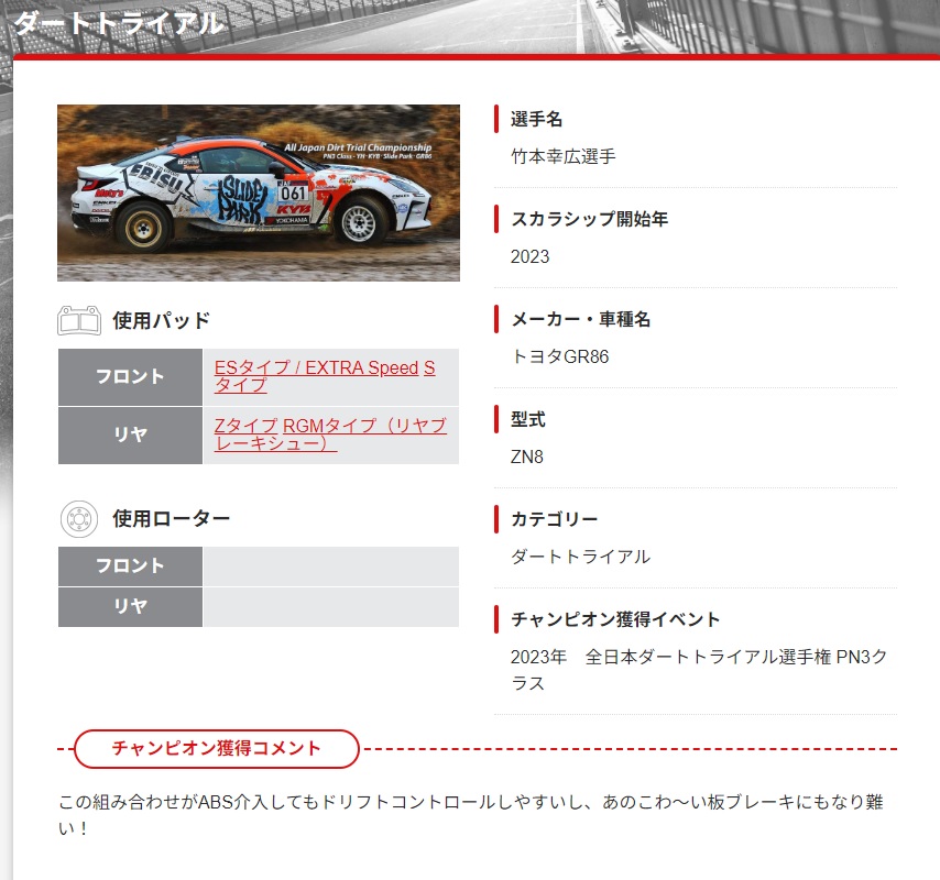 全日本ダートトライアルチャンピオンのスーパーどや本選手 @Takemoto223 を掲載しました♪ dixcel.co.jp/champions_choi…