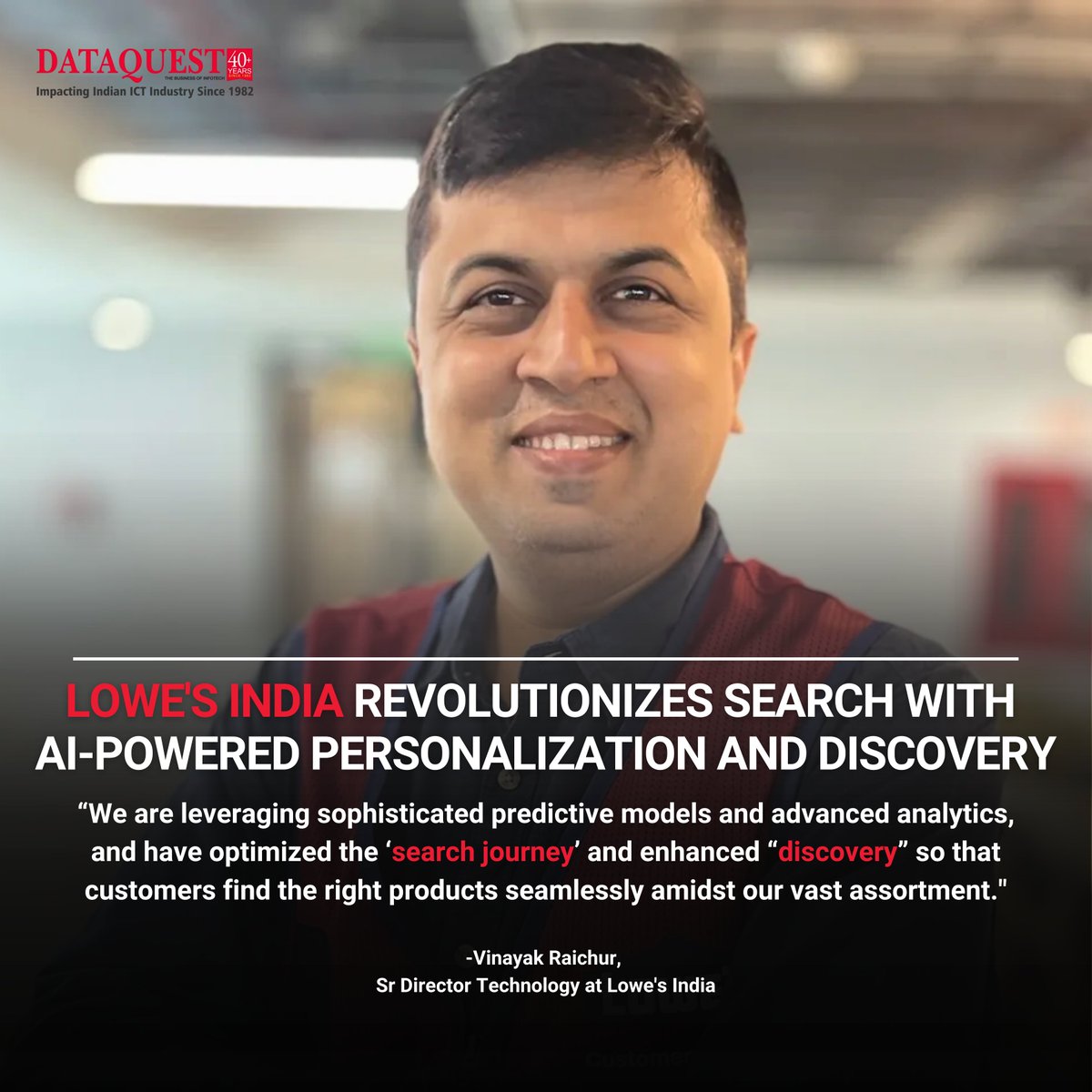 Dive into Lowe's India's groundbreaking search revolution, where innovation meets customer-centricity. 

Link: dqindia.com/interview/how-…

#LowesIndia #OmniChannelStrategy #AIandML #DigitalTransformation #ProductDiscovery #PersonalizedSearch #RetailTech #HomeImprovement