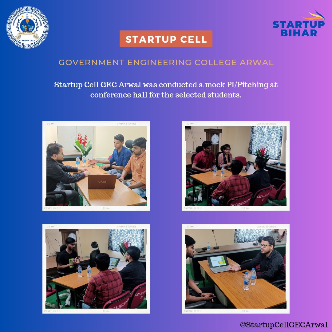 Hey everyone! 
Just wanted to share that we had an awesome mock Pi/Pitching for students. They're competing for a seed fund of Rs 10 lakh from Startup Bihar. 
🌟 Best of luck to all of them! 

#GoodLuck
#startupcell
#startupbihar
#gecarwal
#startupcellgecarwal
#startupideas