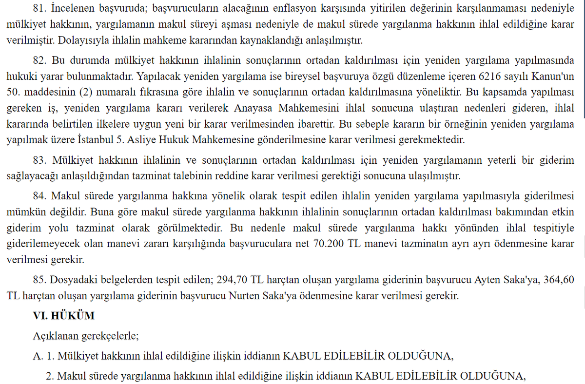 Av_EmbiyaDOGAN's tweet photo. 📍AYM Alacaklarda ENFLASYON FAİZİ uygulanmasına dair kararı

Başvurucunun alacağının enflasyon karşısında yitirilen değerinin karşılamaması nedeniyle mülkiyet hakkının ihlal edildiğine karar verilmiştir.

RT ederek daha çok kişinin faydalanmasını sağlarsanız sevinirim. https://t.co/lZforeyMSX