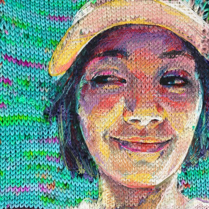 Faith Humphrey Hill is a portrait artist who combines knitting and painting #WomensArt
