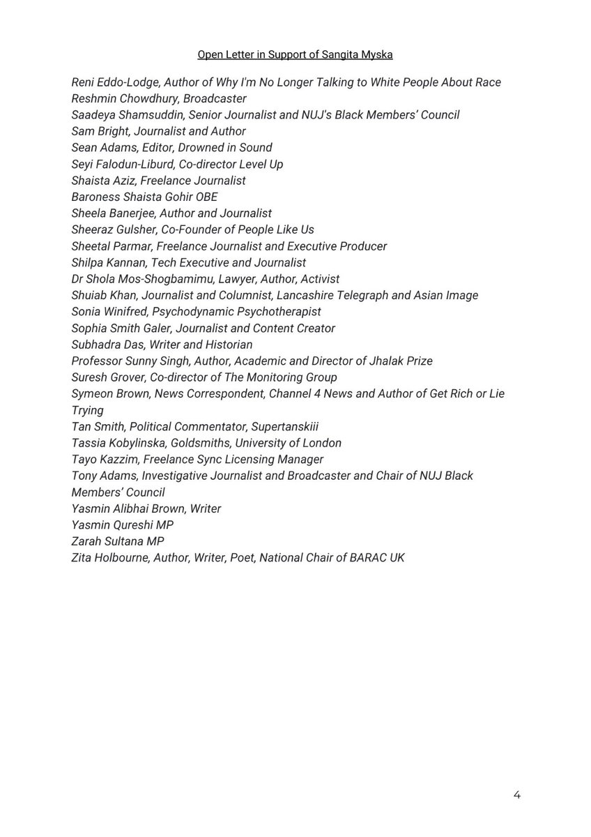 More 100 media personalities have signed a letter in support of @SangitaMyska expressing “deep concern at her sudden disappearance from LBC”, four weekends ago. #IStandWithSangita Add your name here: letterforsangita@protonmail.com Full list here: haveyouthoughtabout.substack.com/p/letter-in-su…