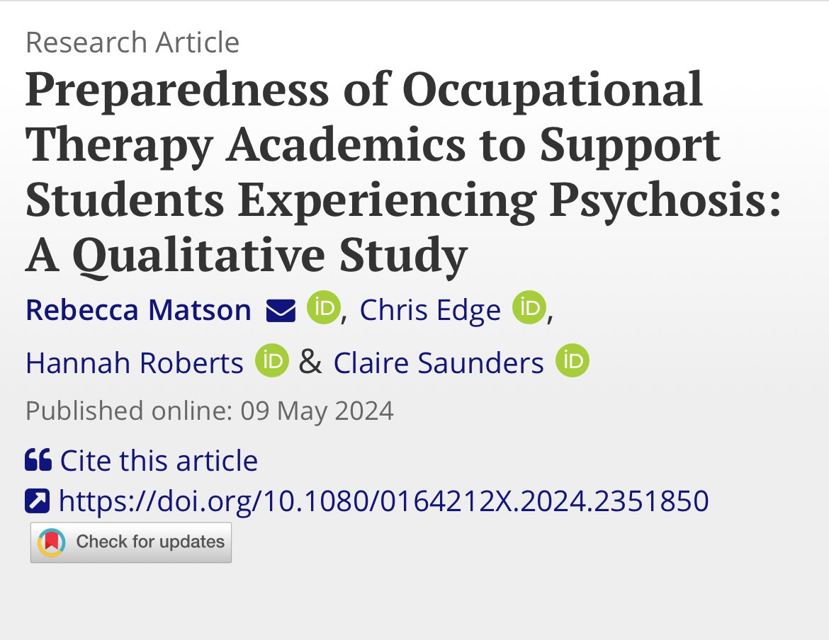 So pleased to see this study make it to print - the participants words certainly resonated with us and we hope they will with others #HigherEd #psychosis doi.org/10.1080/016421…