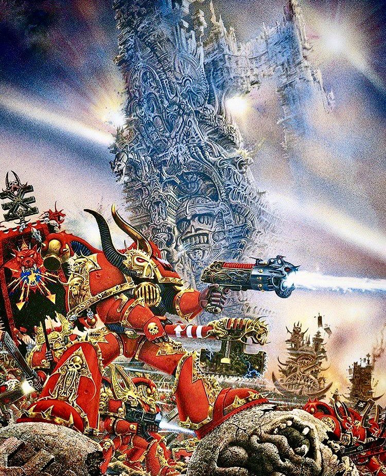 Some fantastic looking chaos marines from the Warhammer 40k universe. I love the red on these guys. Are they world eaters or word bearers?
Also what the hell is that thing in the background??
.
#oldhammer #art #warhammercommunity #warhammer40k #40k