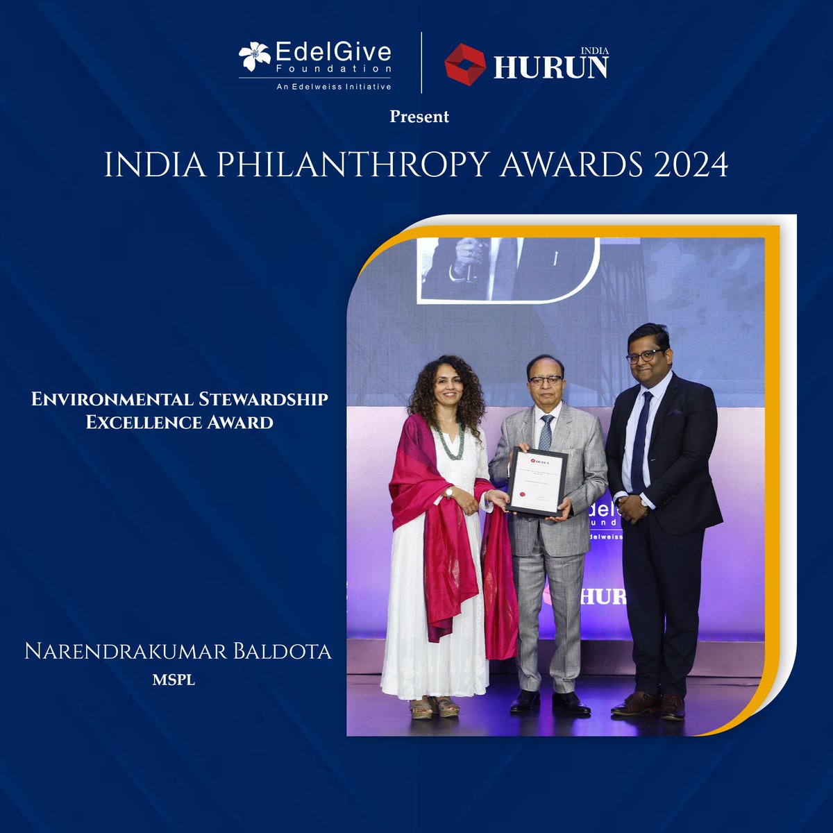 Narendrakumar Baldota, MSPL receiving the Environmental Stewardship Excellence Award. #IndiaPhilanthropyAwards2024 #PhilanthropyIndia #GivingBackIndia #CelebrateGiving #IndiaGives #IPALive #HonoringHeroes #SocialImpactIndia