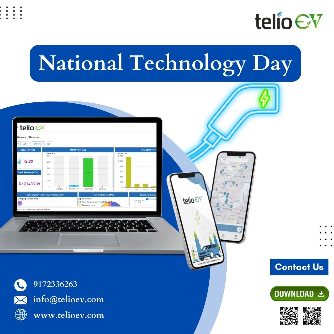 Happy National Technology Day from TelioEV! 🎉
Embrace #innovation & #progress as we celebrate the advancements in technology that shape our world. Let's continue to push boundaries, drive change,& create a brighter future through the power of #technology.
#TelioEV #mobileapp #ev