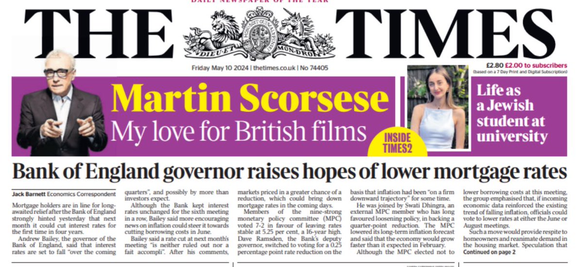 Governor raises hopes of lower rates. The day after *checks notes* not lowering interest rates.