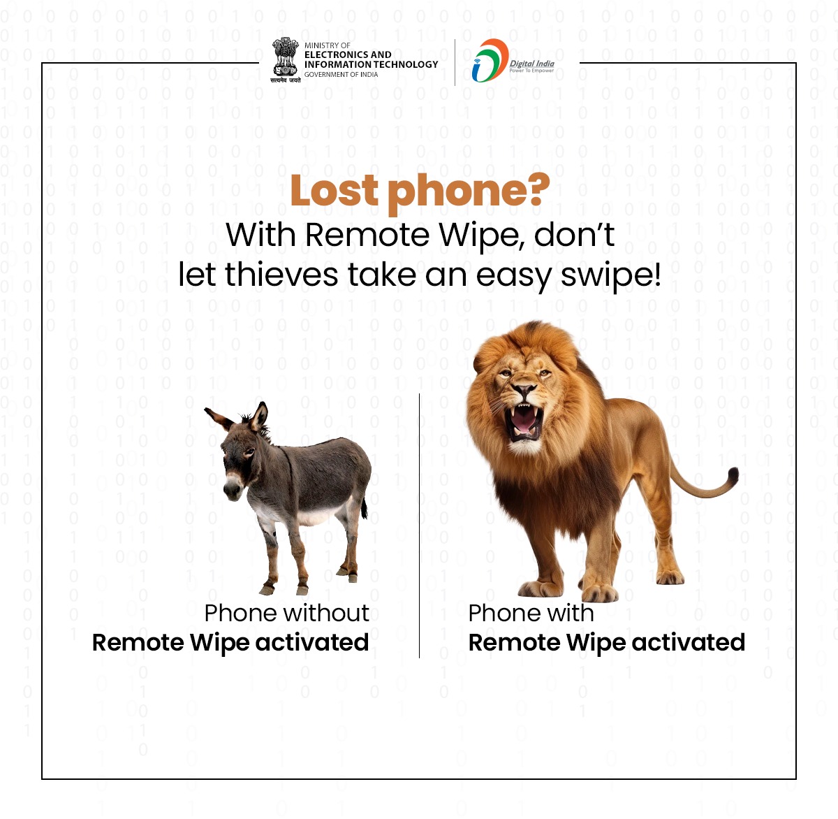 📱A lost phone can cause quite a scare, but you don't have to care with a remote wipe. Keep your devices secure. 

Read about REMOTE WIPE at staysafeonline.in/concept/mobile….

🛡️#DataSecurity #CyberSafetyTips #DigitalIndia