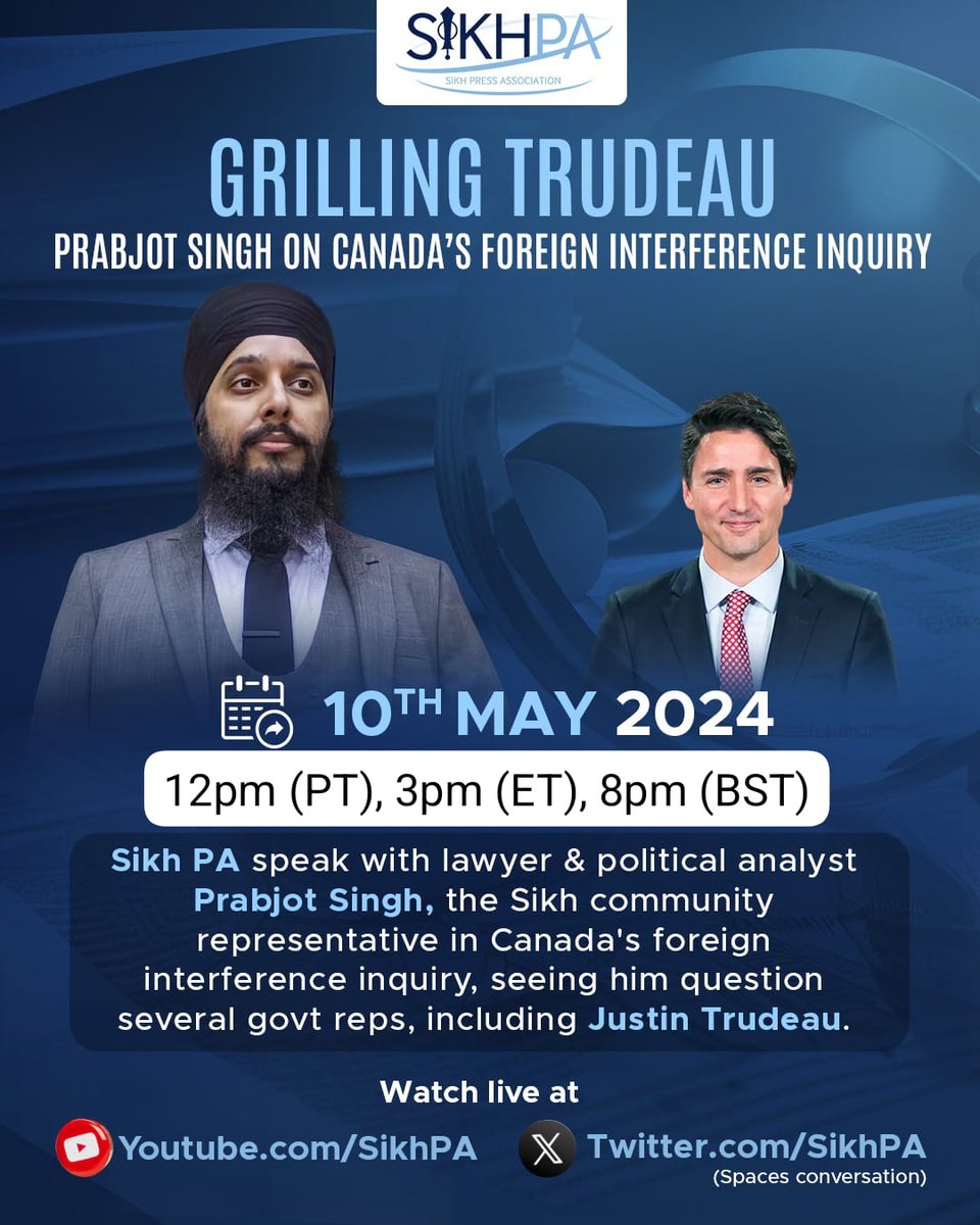 Join our convo on Canada's foreign interference inquiry! Over the last few weeks, Sikh groups have been aiding a national inquiry into India's interference in Canada. Join us to learn more about this from spokesperson Prabjot Singh, streamed live from Youtube.com/SikhPA.
