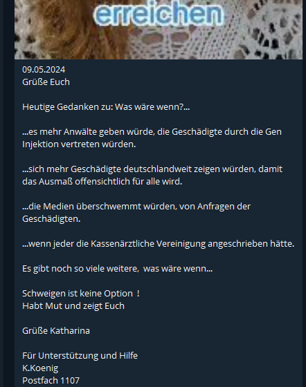 Was wären wenn Frau Bettel-#Koenig einfach aufhört, Lügen in die Welt zu stellen, sich zu einem richtigen Arzt begibt und aufhört Nahrungsergänzungsmittel anstatt richtiger Medikamente zu nehmen? Ach ja, es gäbe keine Spenden mehr und sie müßte arbeiten. #Querdeppen