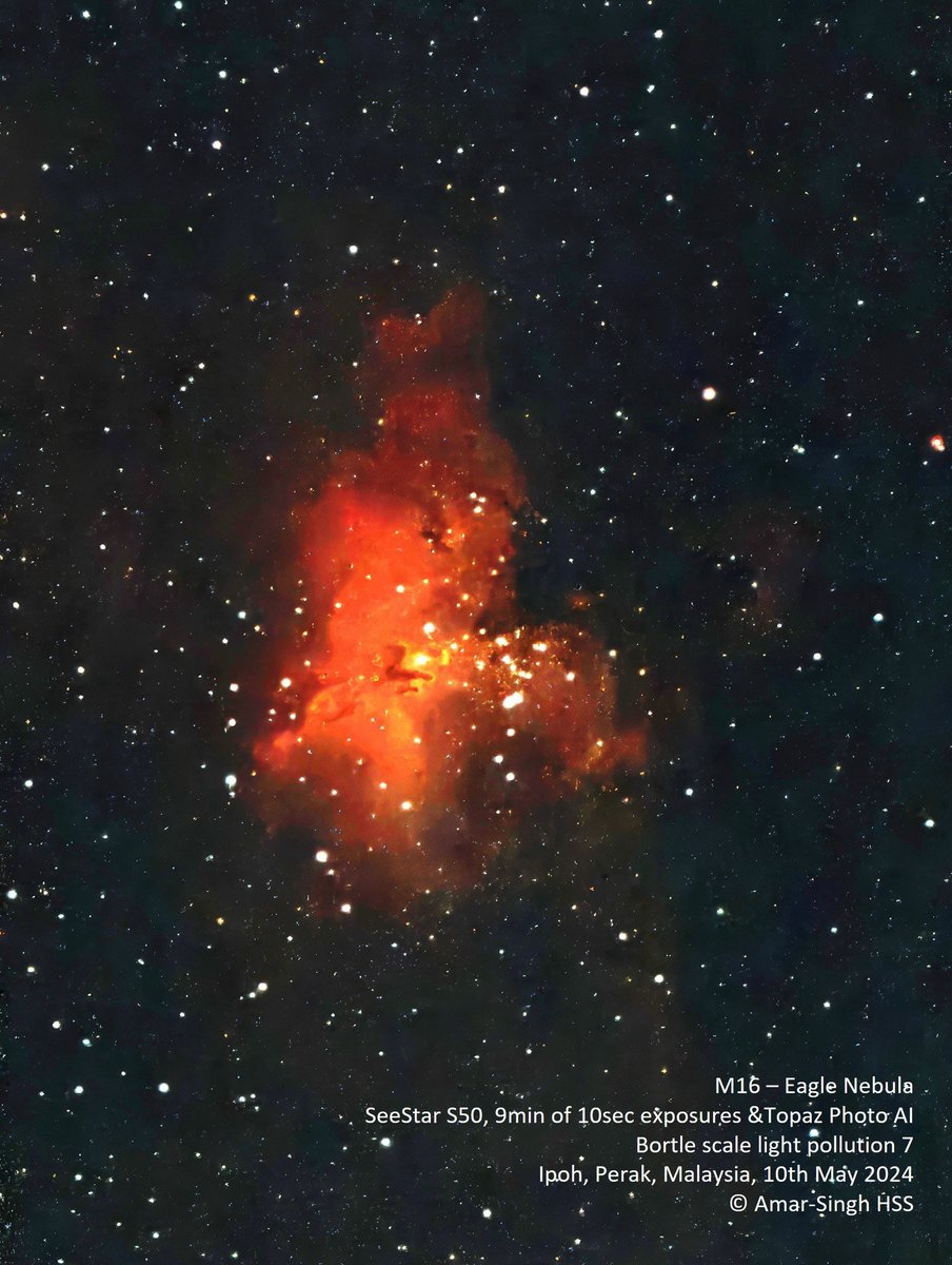 Eagle Nebula (M16) open cluster of stars in the constellation Serpens & part of a diffuse emission nebula about 5700 light-years away. #Seestar S50 #Ipoh #Perak #Malaysia #Astronomy @zwoastro @Seestar_astro @dark_malaysia