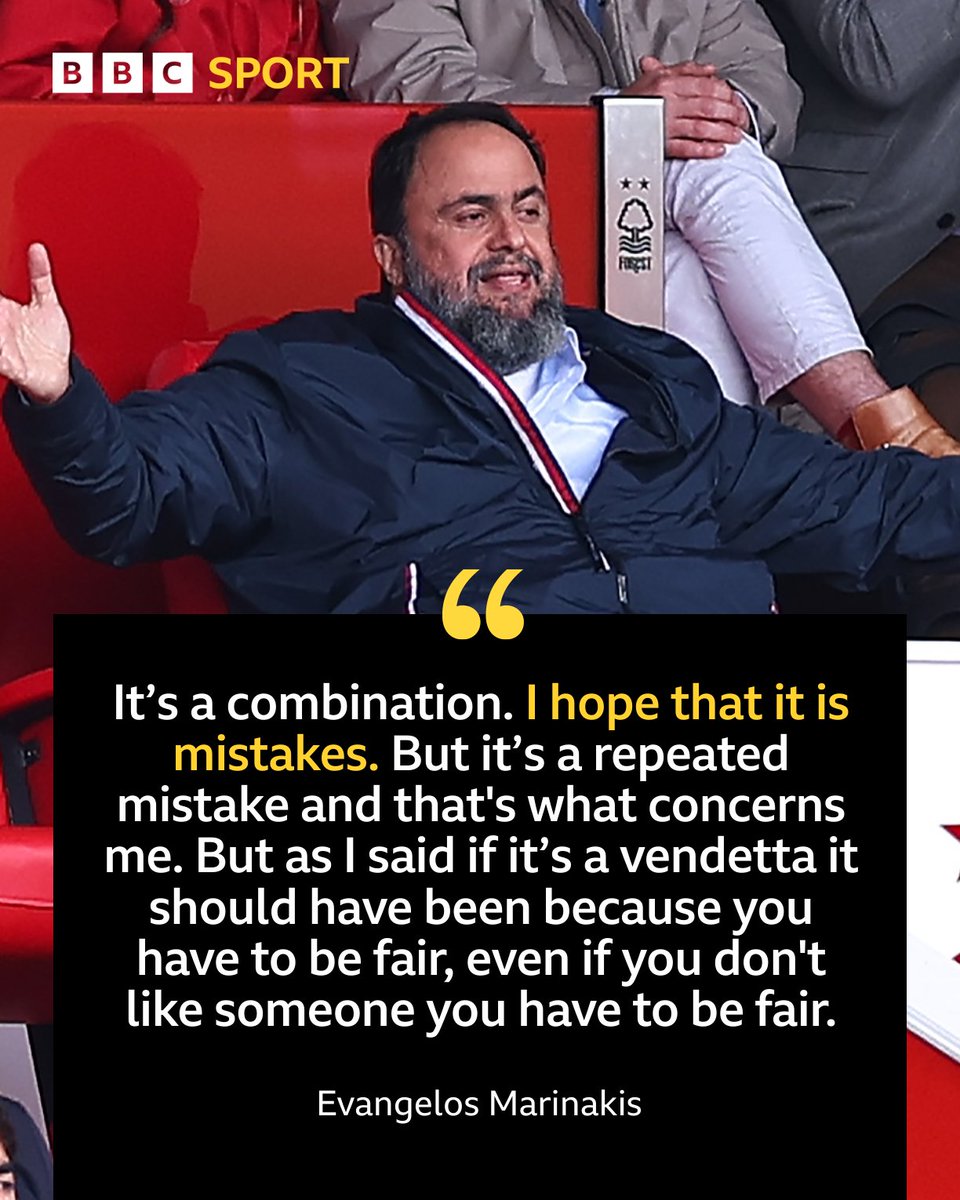 The Nottingham Forest owner was asked whether he felt recent refereeing decisions were a 'vendetta' against his club or just mistakes. #BBCFootball #NFFC