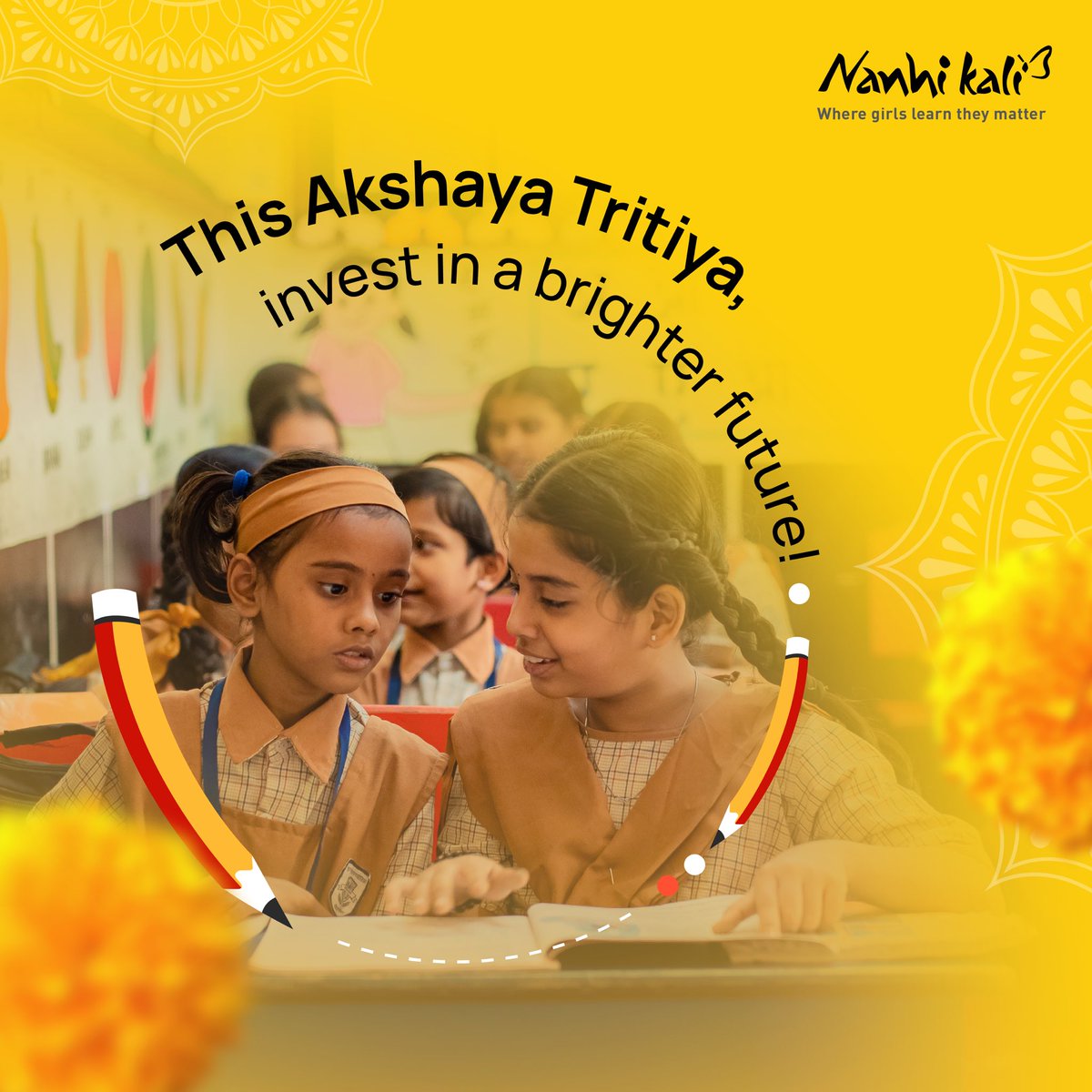On this auspicious day of Akshaya Tritiya, let's extend boundless blessings to Nanhi Kalis. Your contribution today can transform lives and shape a future filled with endless opportunities. To donate, visit nanhikali.org. #NanhiKali #WhereGirlsLearnTheyMatter