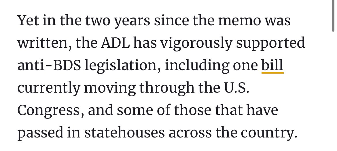 Fun fact: @JGreenblattADL of the ADL - whose primary mission is “to stop defamation of the Jewish people” - once ignored an internal memo urging him not to support pro-Israel legislation as it would put American Jews at risk. Someone gotta report the ADL to… the ADL I guess?