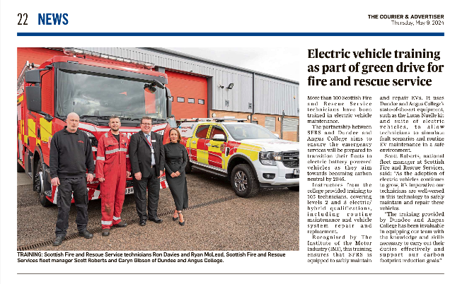 Our EV training featured in @thecourieruk! 🙌 We trained 105 @fire_scot technicians in EV maintenance & repair, aiding in effective responses to critical incidents. 🚒 Training is available onsite or at our Skills Academy, @MSIPDundee.👇 🔗 pulse.ly/6eded1f0zk