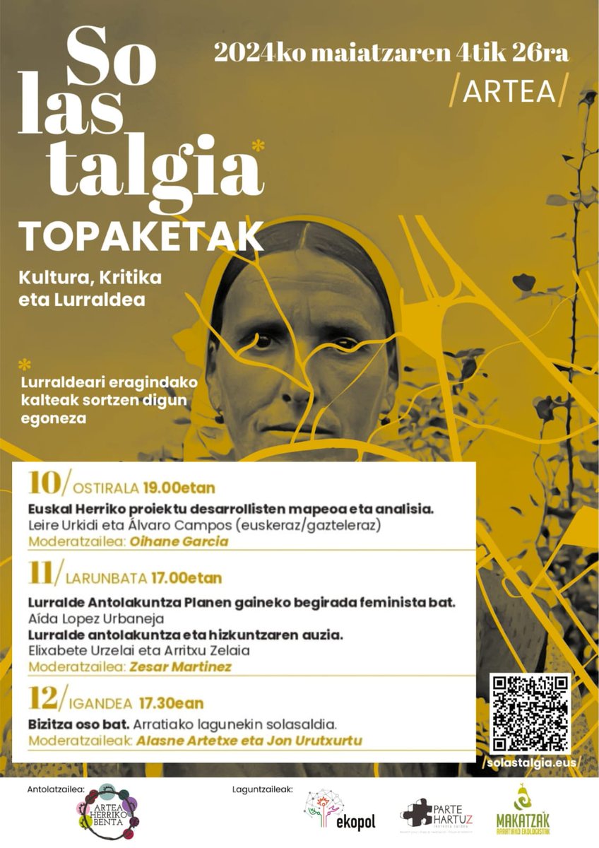 alvaro_j_campos's tweet image. Asteburu honetan jarraitzen da #Solastalgia zikloa. Gaur 19tan megaproiektu eta lurraldeari buruz hitz egingo dugu. Hortik bazabiltzate, bertaratu 😊