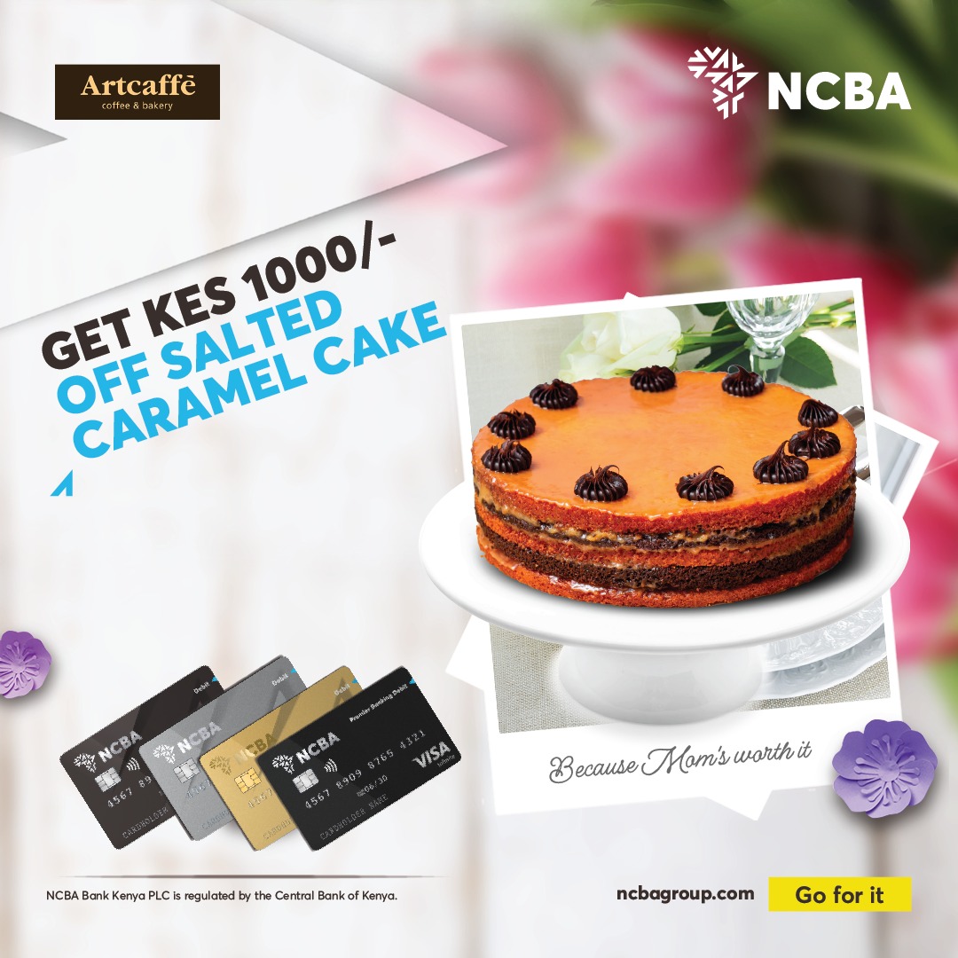 How about a delicious slice of salted caramel from Artcaffé for mum? 

Treat your mum at Artcaffé and pay with your NCBA Visa card to enjoy Ksh 1,000 off on their salted caramel cake. 

Click to view more offers: ke.ncbagroup.com/offers/
#NCBAMothersDay #NCBATwendeMbele #GoForIt