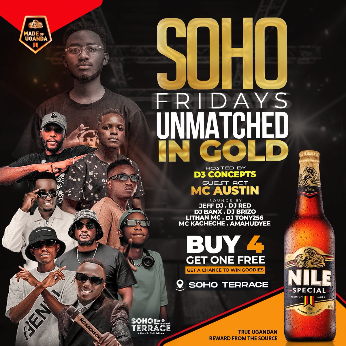 We’re at @SoHoTerraceMbra tonight for SoHo Fridays 🔥 with the massive lineup of Djs and Mcs #SoHoFridays #UnmatchedInGold