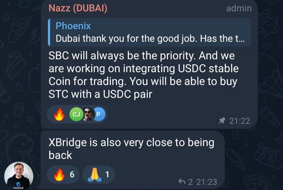 Yep #SaitaChain will have pair with #USDC on #Blockchain 

And at the same time, XBridge is almost ready to be back (keep in mind that #Certik was helping them)