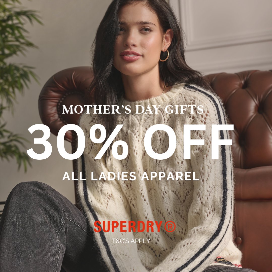 Spoil mom this Mother's day with 30% OFF all ladies’ apparel at @superdry Hurry, offer valid in store from 9 – 12 May 2024. T&C’s apply. Select styles. #IconicSandton #IconicMoms #MothersDay #CelebrateMomWithSandtonCity