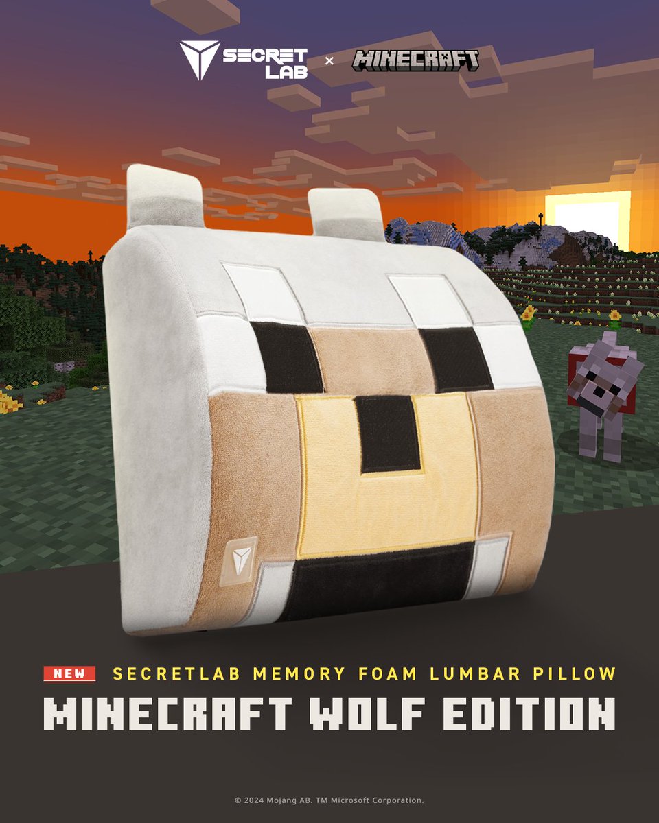 Meet the Secretlab Memory Foam Lumbar Pillow Minecraft Wolf Edition, a new companion that will always have your back: secretlab.co/minecraft. Featuring dense, premium memory foam wrapped in ultra-soft velour, it fits snugly into the curve of your lower back — so you’re…