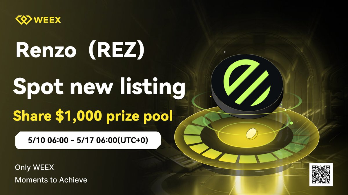 Renzo $REZ is listed on WEEX Spot!🔔 @RenzoProtocol Listing on: May 10, 2024, 6AM UTC Trade At No Cost! 0⃣ weex.com/trade/rez_usdt Learn more >> weexsupport.zendesk.com/hc/en-us/artic… #weex #WEEXSpot #Bitcoin #ETH #REZ
