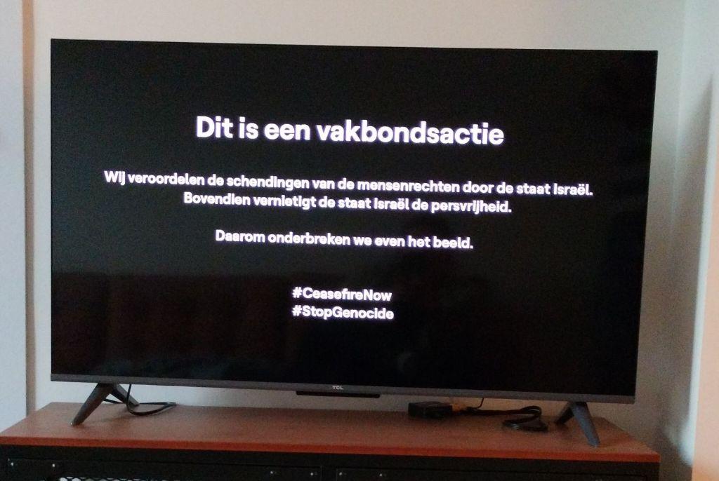 Trade unions public television Belgium interrupt #Eurovision2024 #stopgenocide 'This is a trade union action. We condemn human rights violations by the state of Israel. Moreover, the state of Israel destroys press freedom. That is why we are now interrupting the broadcast.'