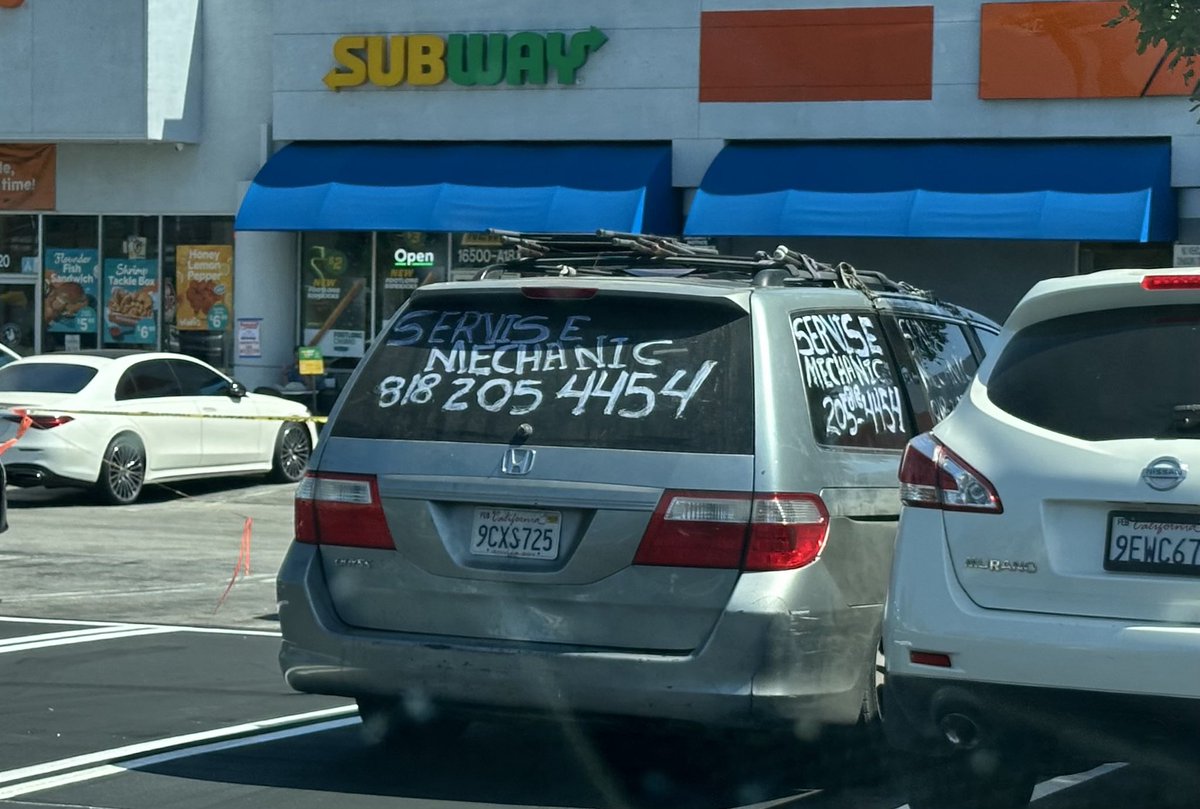I’ve seen this guy around the San Fernando Valley for a while. At least he wants to work. I saw him again today on Sherman Way at the food for less.