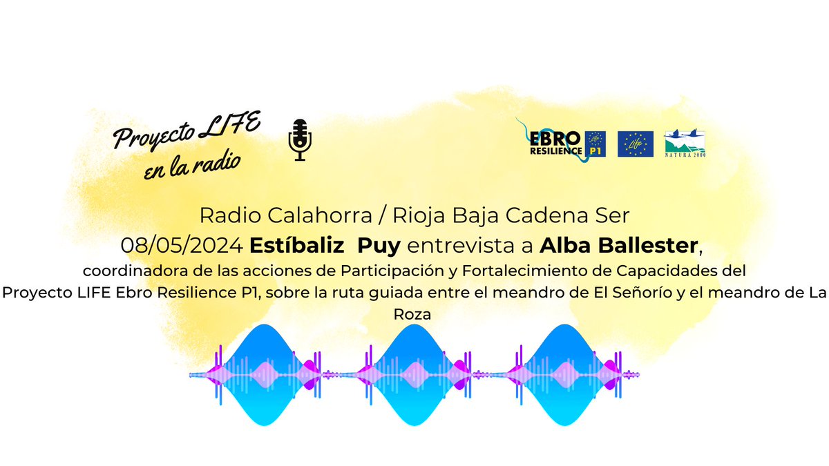 #LIFEEbroResilienceP1 ha pasado por los micrófonos de Radio Rioja Baja @RadioRioja con @Esti_Puy
para hablar de participación y de la propuesta #WalkingRivers con @cirefluvial, nuestra ruta de mañana 11/05 entre los meandros de El Señorío y La Roza: ow.ly/tFeO50Rzpxz