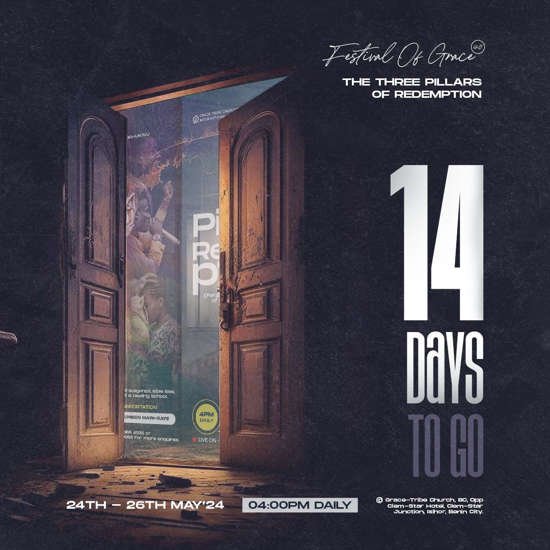It's exactly 2weeks to FESTIVAL OF GRACE 4.0 

Our annual grace convention aimed at teaching and transforming a people by the message of God's saving grace.

May 24th - 26th 2024 || 4pm daily. 

#gracetribe #fog #GraceNetwork #fridayvibes #fridaymorning #thebigyear #Eurovision
