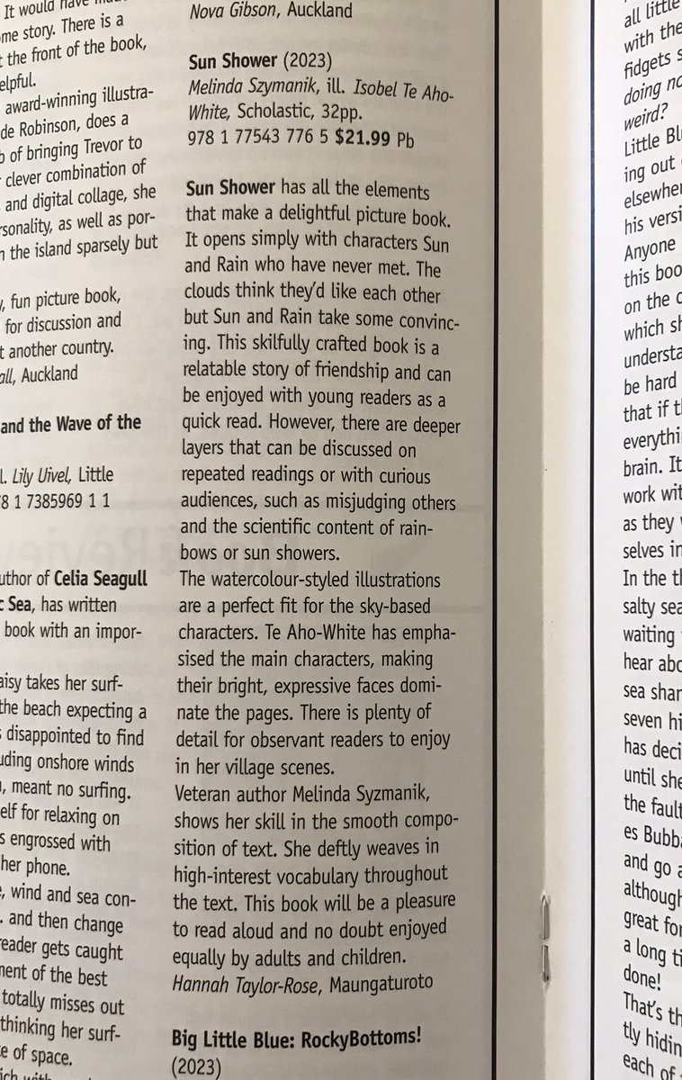 A rather lovely review of Sun Shower in Magpies Magazine 🤩❤️ <a href="/izzyjoyart/">Isobel Joy Te Aho-White</a> <a href="/scholasticnz/">Scholastic NZ</a> A very nice end to the week #picturebook #picturebookreview
#BookReview