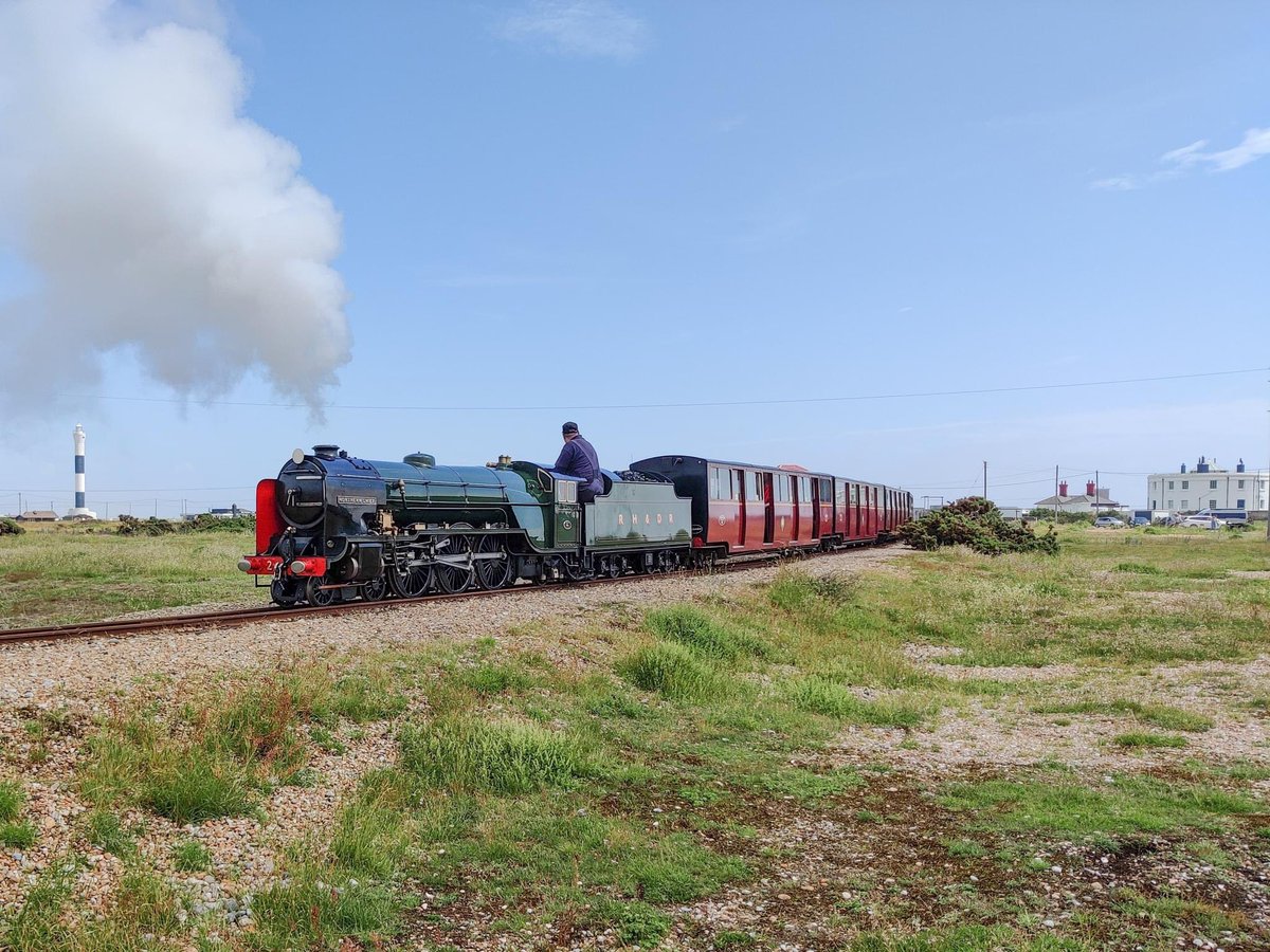 Pre-gala opportunities today as visiting loco Spitfire operates extra trains from Hythe at 11.35 & 13.45 and from New Romney 10.10 and 12.45. Full yellow service to Dungeness operating too rhdr.org.uk
