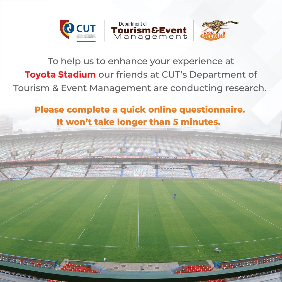 To help us enhance your experience at Toyota Stadium, our friends at CUT’s Department of Tourism & Event Management are conducting research. Please complete a quick online questionnaire. It won’t take longer than 5 minutes. questionpro.com/t/AQiRdZ2hg5 @ToyotaSA