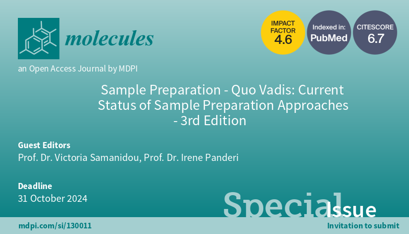VSamanidou's tweet photo. https://t.co/whuKl49YsZ Pleased to share the news about extended deadline till the 31st of October 2024 @Molecules_MDPI https://t.co/Aq3i5MYZhq