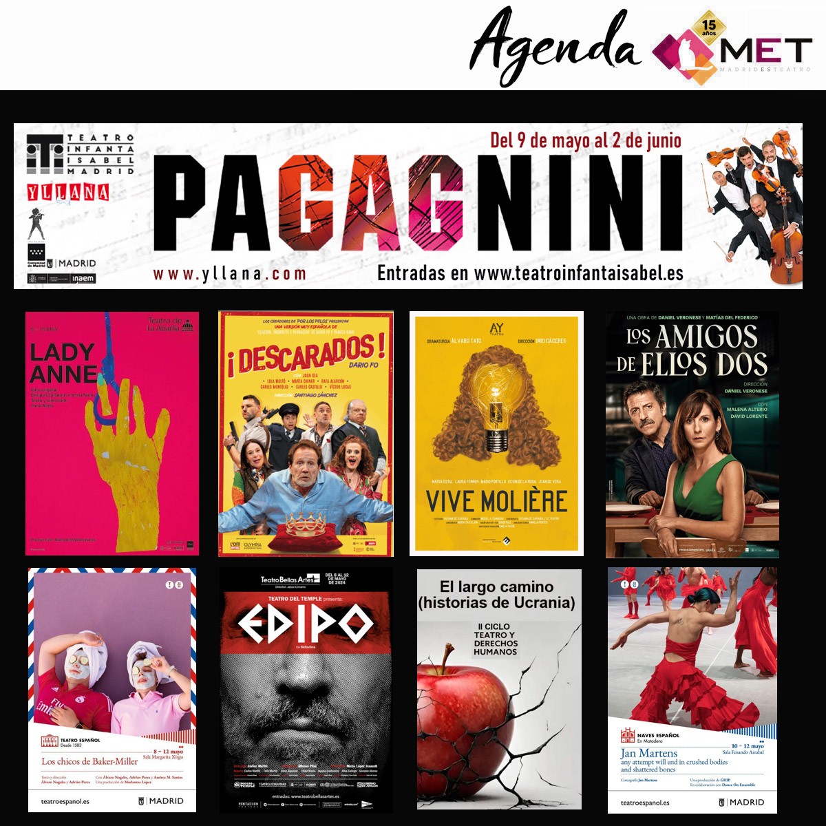 Agenda de Teatro, un #findesemana con un pequeño aluvión de estrenos. 🔛▶️bit.ly/4dJ6U70. LADY ANNE @teatroabadia . LOS AMIGOS DE ELLOS y JAN MARTENS @NavesdelEspanol . PAGAGNINI y VIVE MOLIÈRE @Teatro_Infanta. ¡DESCARADOS! y EL LARGO CAMINO @fernangomezCCV. LOS CHICOS…