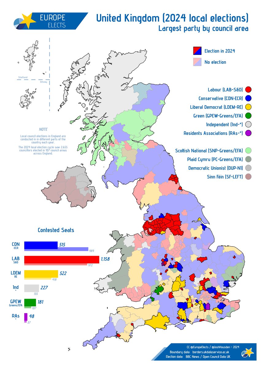 UK: the recent local elections saw a landslide defeat of the ruling Conservatives (~ECR). You can see here which party won a plurality in local parliaments. You can purchase this map here on cups, posters etc: redbubble.com/i/poster/Unite…