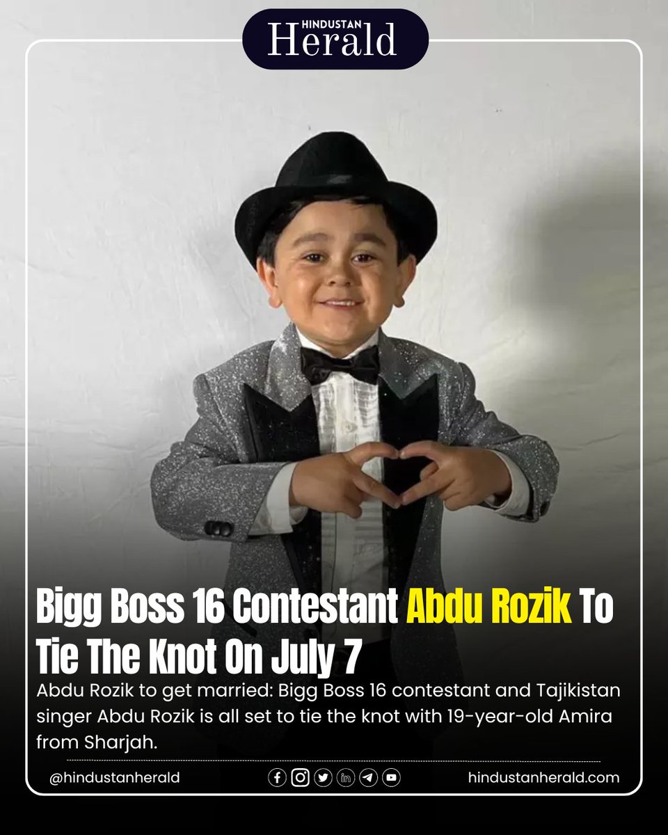 Exciting news for fans! Bigg Boss 16 star Abdu Rozik is set to tie the knot with Amira from Sharjah on July 7th. Join us in sending them heartfelt wishes for their journey ahead! 💍 #AbduRozik #WeddingAnnouncement #LoveStory #HindustanHerald