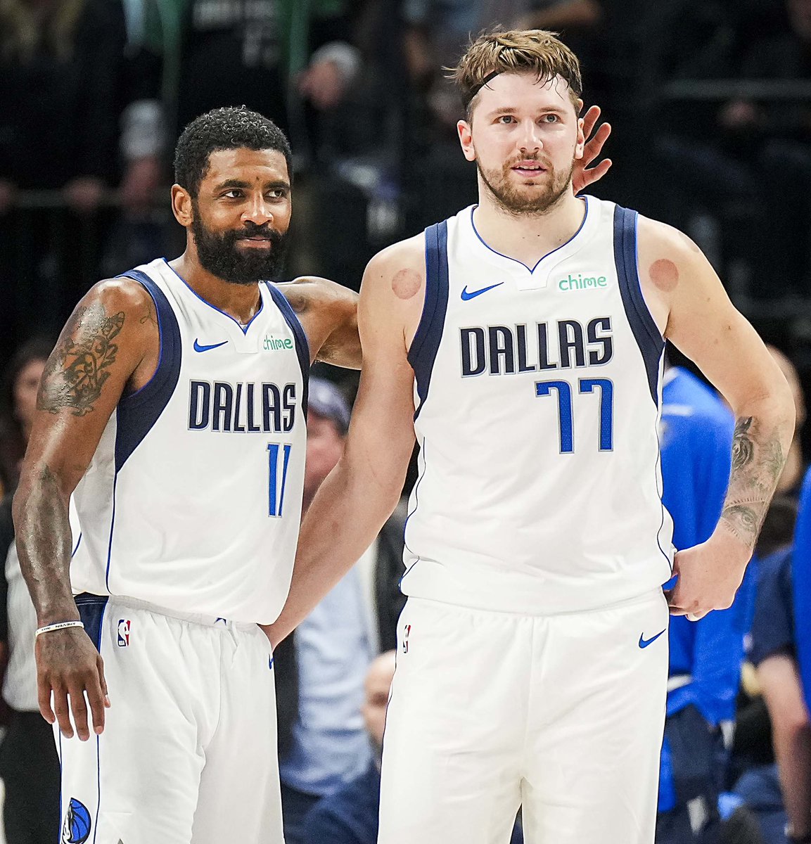 Kyrie Irving on the interaction between the OKC fans and Luka Doncic: “Luka was very nonchalant about it like he was very cool about it, and for a fan to do that, then that's my time to step in as a teammate and be like, what the f*ck?” Kai stepping up for his lil bro ❤️