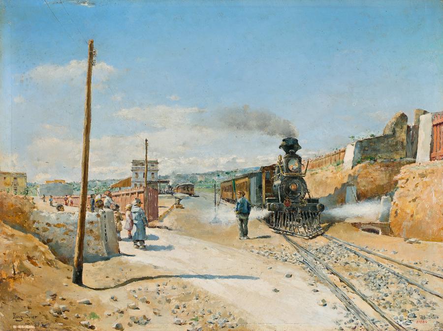 🚋 Així era l'estació de Sitges i el pas de les barreres a finals del segle XIX. I així la van retratar els luministes (quan els trens arribaven a l'hora). 📌 ‘L'estació de Sitges’ (1882), de Joan Roig i Soler, pintura a l'oli sobre taula, 31 x 41 cm. Museu de Maricel
