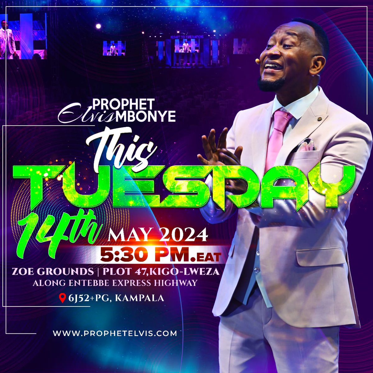 Prophet Elvis Mbonye this Tuesday May 14, 2024 5:30 pm at Plot 47 Kigo Lweza, Kampala Uganda. 📌bit.ly/zoegrounds #ProphetElvisMbonye