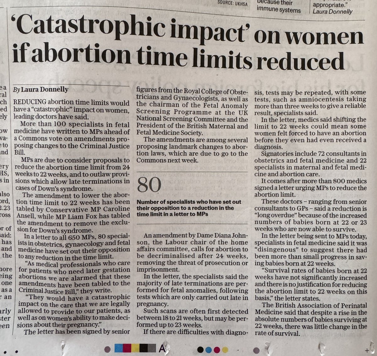 #NC41 in today’s Telegraph 

More than 100 specialists in fetal medicine have written to MPs stating their alarm and warning of the ‘catastrophic impact’ ahead of a Commons vote on amendments relating to abortion in the Criminal Justice Bill

(Votes taking place 15th May)