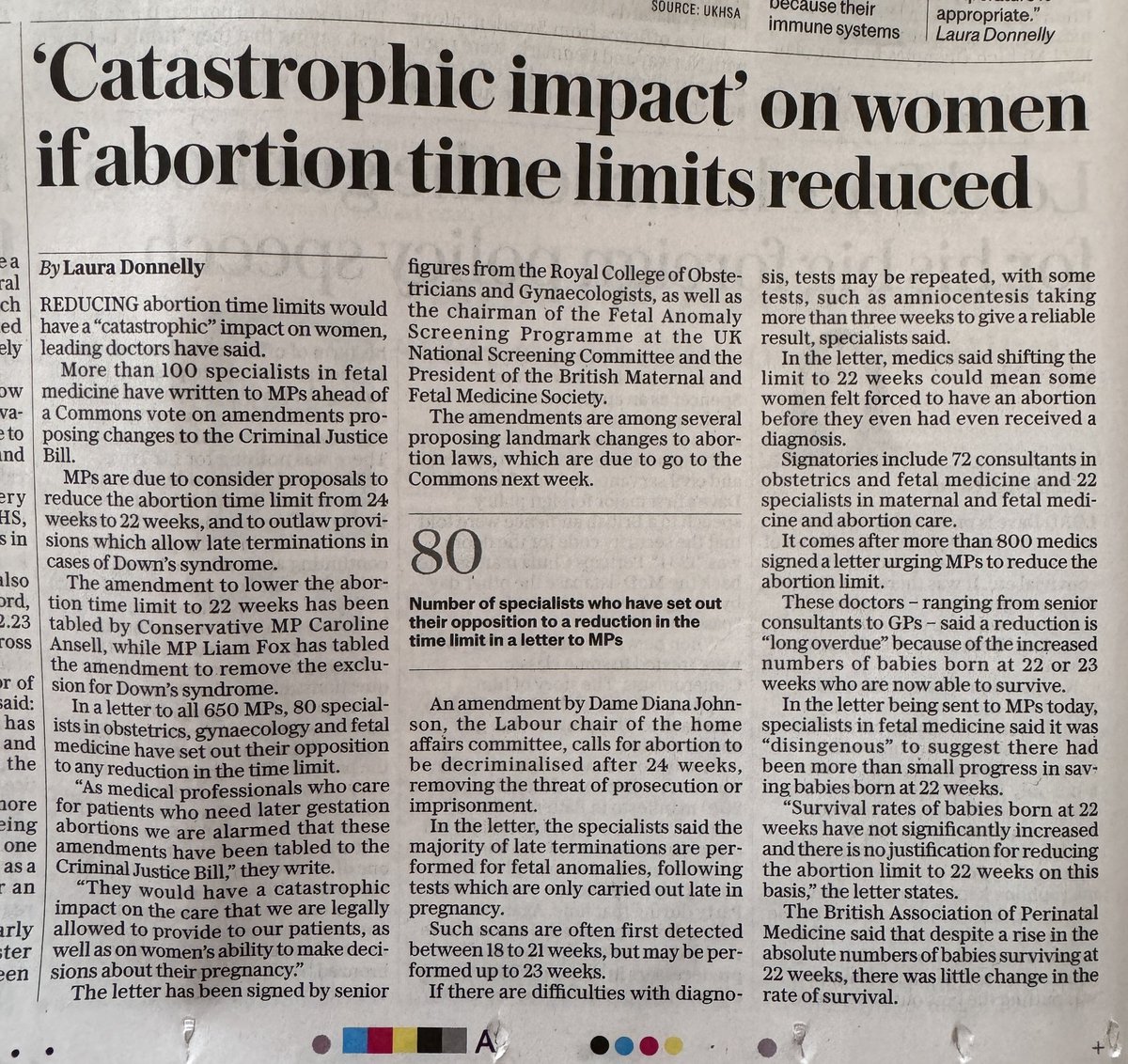 #NC41 in today’s Telegraph More than 100 specialists in fetal medicine have written to MPs stating their alarm and warning of the ‘catastrophic impact’ ahead of a Commons vote on amendments relating to abortion in the Criminal Justice Bill (Votes taking place 15th May)