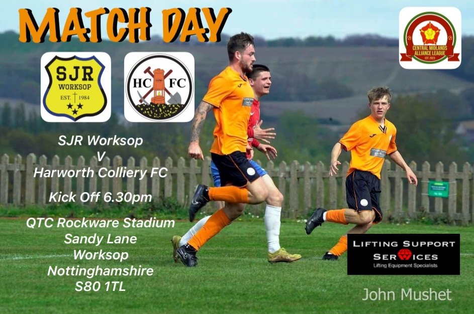 🧡 First Team Away 🖤
🆚 @StWorksop
🏆 @CentralMidsAll 
⏰ 6.30pm
🏟 QTC Rockware Stadium
📍 S80 1TL
🎫 £3.50 (Entrance at the Asda end)
🅿️ 3 hours free in Asda
#VivaColliery